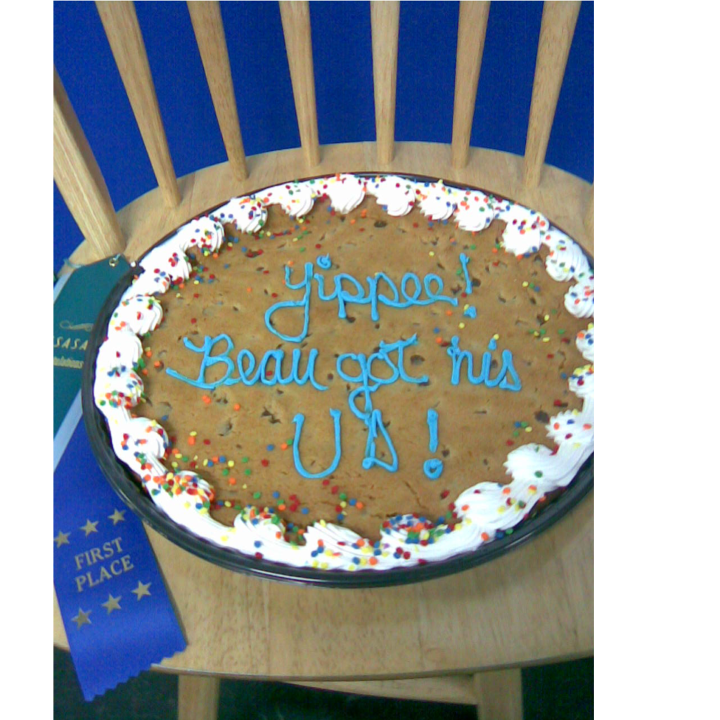 big cookie with writing - yippee Beau got his UD